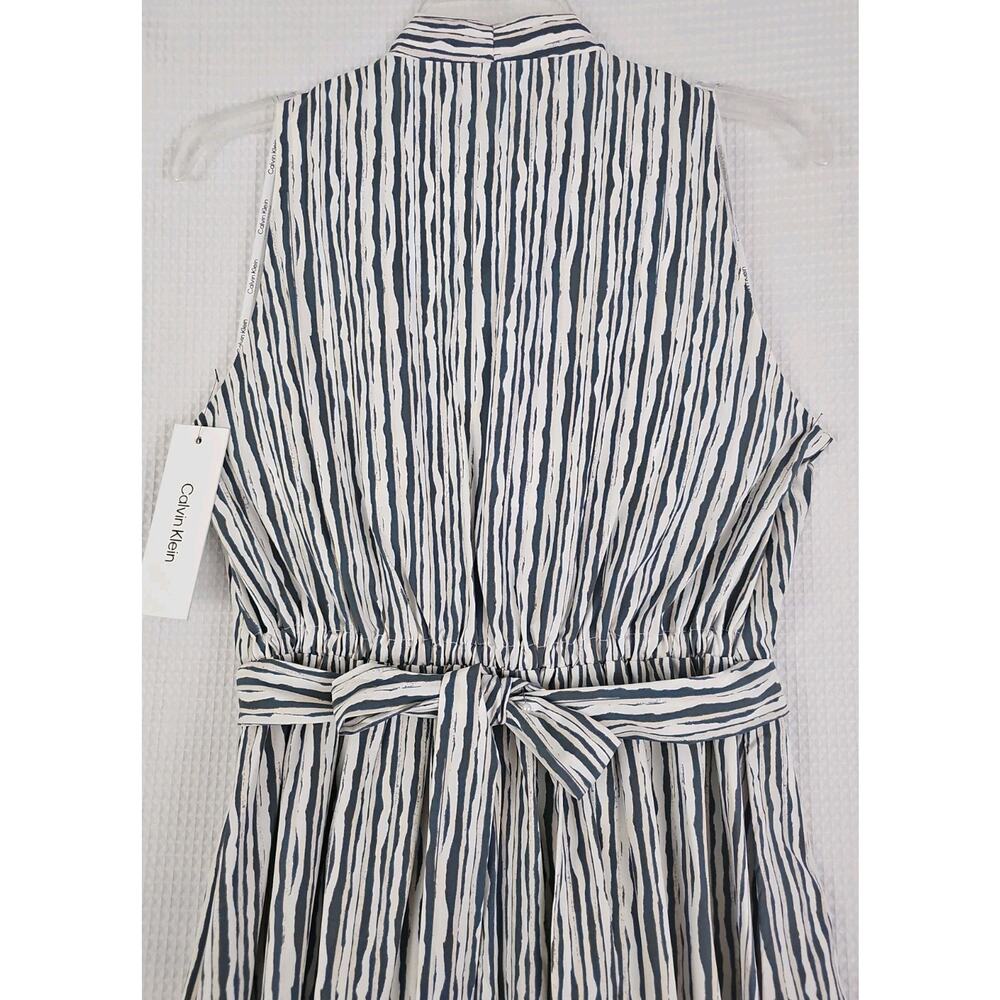 Calvin Klein ~Size 6~ Cream/Blue Stripes Maxi Dress With Waist Tie & Pockets NWT - Picture 9 of 16